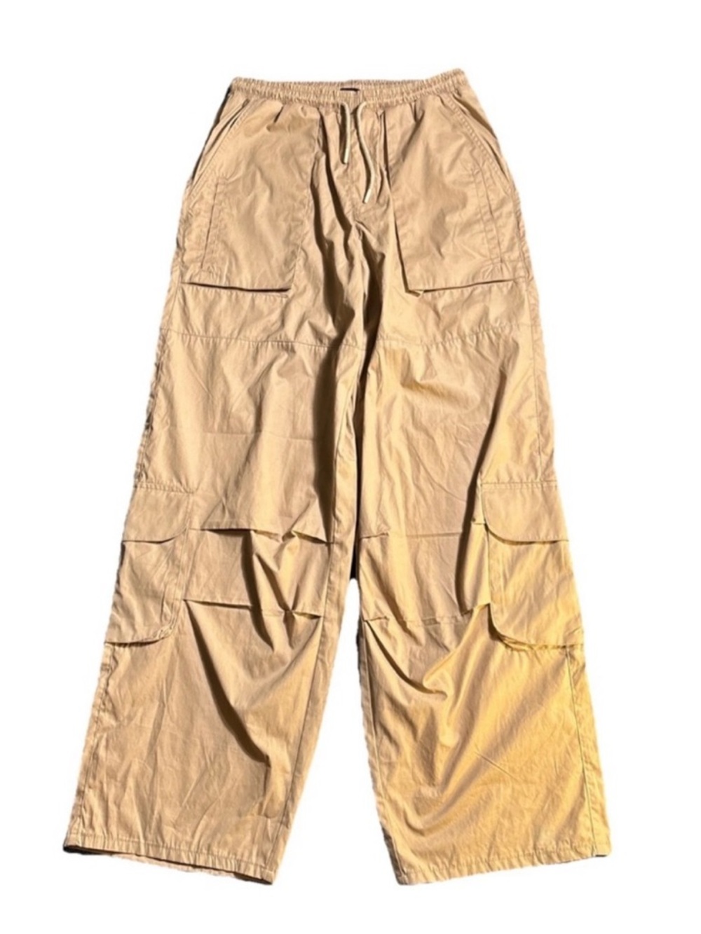 NWT - Boohoo Mens Beige Wide-Leg Cargo Pants 30x34